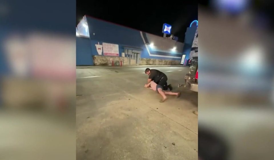 Bystander video frame from KLFY: Lafayette police officer takes down a 16-year-old during an arrest