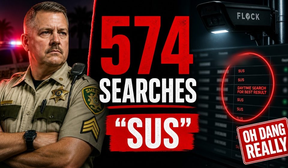 Indian River County Sgt. John Finnegan searched the same two plates 574 times in the Flock system — reasons logged include "SUS" and "DAYTIME SEARCH FOR BEST RESULT."