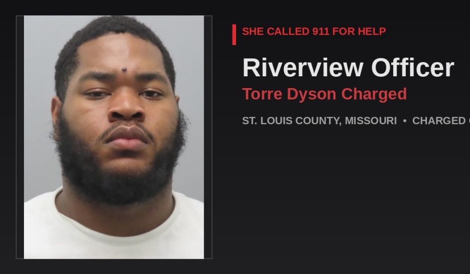 Booking photo of Riverview MO officer Torre Dyson, charged Oct 2026