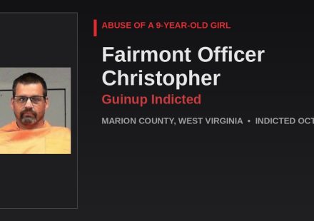 Booking photo of Fairmont WV officer Christopher Guinup, indicted Oct 2026