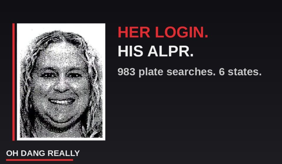 Officer Amber Harpe shared her Flock login with her ICE-agent husband. His searches: 983 queries on 97 plates across six states - mostly vehicles registered to Hispanic owners.